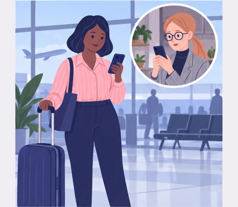 At the airport, Nia texts Anna to ask if she can stay.