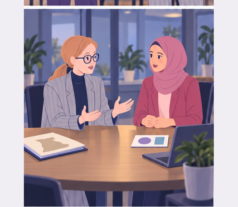 Anna sets the country map aside and asks Amira about her own preferences.