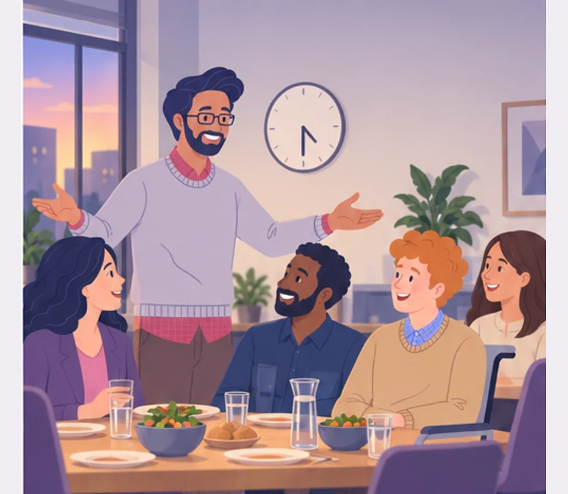 Karim invites the whole team to a company dinner.